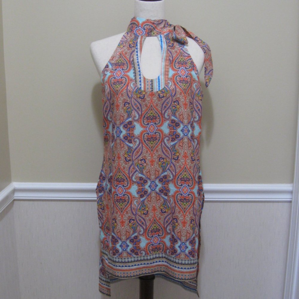 ***SOLD*** Collared Halter Tunic Top sz S Colorful Boho Paisley Print - Picture 3 of 12